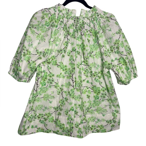 J.Crew Cotton Smocked Neck Puff-sleeve Top in Lime Cherry Blossoms Size Medium - Picture 6 of 9